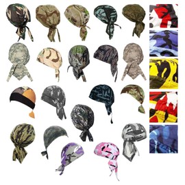 Camouflage Doo-Rag Assorted Lot Camo Do-Bandana 5 Skull Caps Du-Wrap