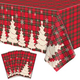 4 Pack Christmas Table Cloth Christmas Checkered Tablecloth Buffalo Plaid Table Cloth Christmas Party Table Cover Xmas Party Decoration with Christmas Tree and Snowflake 51 x 86 IN