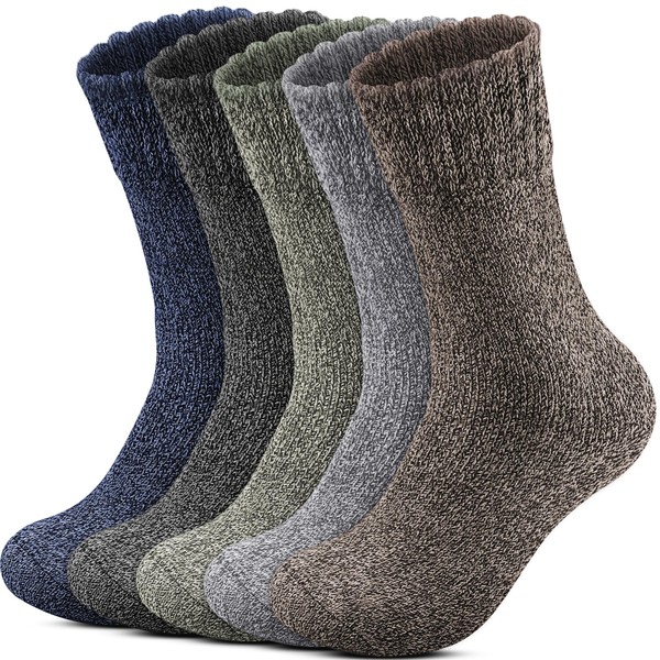 5 Pairs Men's Wool Socks Thermal Thick Socks for Winter Cozy Crew Cushion Socks for Hiking Cold Weather Boot Socks Size 6-11