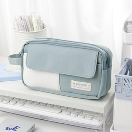 42 Pcs Big Capacity Pencil Pouch with Aesthetic School Supplies, 12 Pastel Highlighters, 5 Black Ink Gel Pens, 6 Mechanical Pencils Set 0.5 & 0.7mm, Sticky Notes, Stationary Set for Student(Blue)