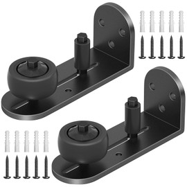 2PCS Sliding Barn Door Floor Guide, Adjustable Rubber Rollers, Flush Flat Bottom & Round Edge Design, 4 Setup Options, Quiet Bearing