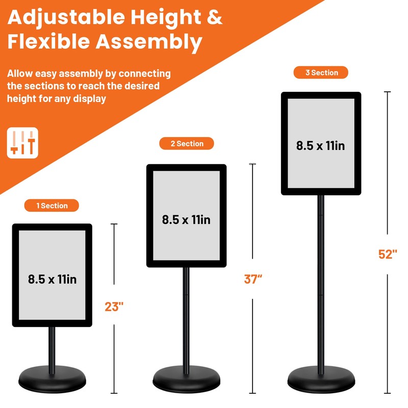 6 Pack Sign Stands 8.5"x11", Adjustable Floor Standing Sign Holders