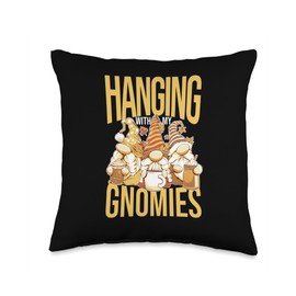 Autumn Foliage Fall Leaves Shirt Pumpkin Decor Hanging with My Gnomies Funny Garden Gnome Thanksgiving Fall Throw Pillow, 16x16, Multicolor