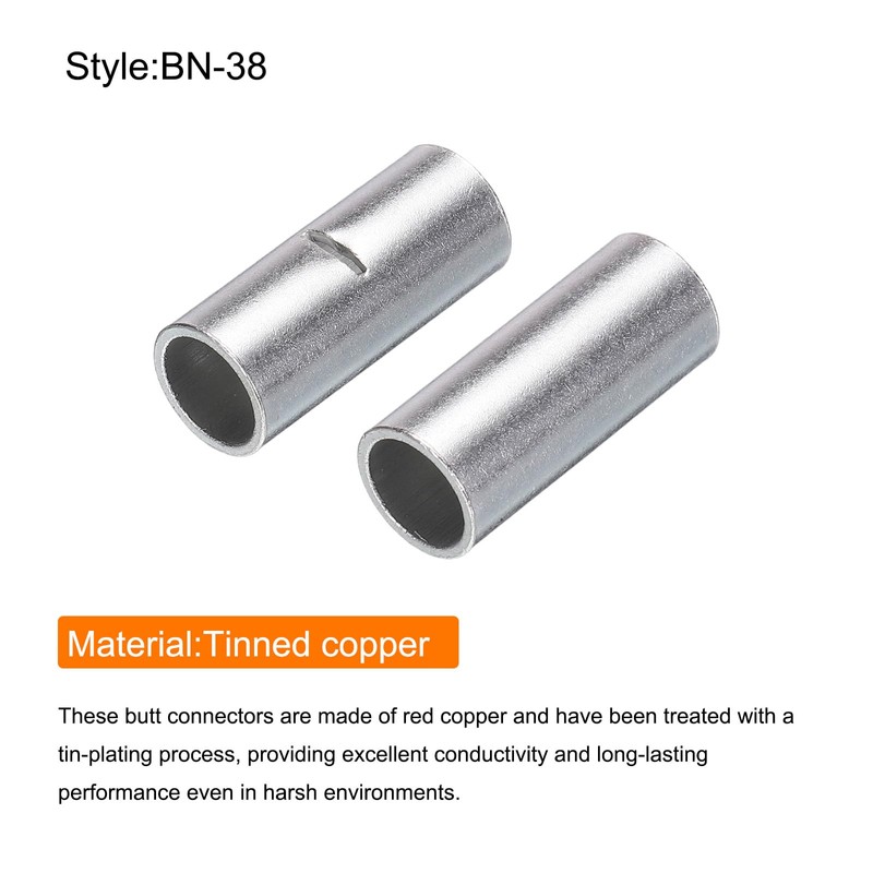 sourcing map 5Pcs Non Insulated Butt Connectors 2AWG Wire Connector