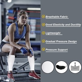 Novetec Calf Compression Sleeves for Men & Women (20-30mmhg) - Leg Compression Sleeve for Running, Cycling, Shin Splints Support, Relieve Legs Pain, Travel (One Pair)(White,Large)