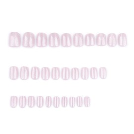 24 Pcs Press on Nails Short Square - MINGCHUN Glitter Pink Fake Nails Press ons Nail Art Tip Lotus Pink Cat's Eye French Design Full Cover Acrylic Nail Kit False Nails Glue Stick on Nails for Women