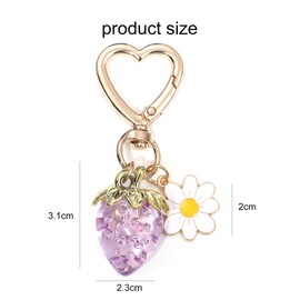 SJUIEO Cute Strawberry Keychain Bag Charm Flower Daisy Keychain Accessories Decoration Girls Purple Keychain Transparent Keychain, Plastic