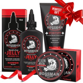 Bossman Essentials Beard Kit for Men, Set of 3 - Beard Oil Jelly, Fortifying Conditioner Cream, Beard Balm - Grooming Growth Care Accessories - Gift Set for Men (Hammer)