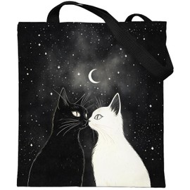 Loxato Printed Cat Fabric Bag with Zip - Aesthetic Bag - Fabric Bag with Zip - Jute Bag Cat - Fabric Bag Aesthetic, Cat Love 1