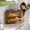 Corner Bread Box for Kitchen Countertop Bamboo Bread Holder Large