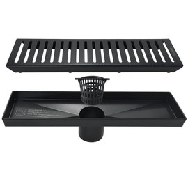 Neodrain Professional Black 24-Inch Linear Shower Drain Manufacturer with Removable Capsule Pattern Grate, 304 Stainless Steel Rectangle Shower Floor Drain- Adjustable Leveling Feet,Hair Strainer