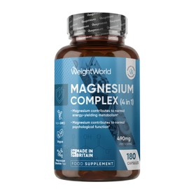 Magnesium Glycinate 4-in-1 Complex - 400mg Elemental Magnesium - 180 Vegan Capsules (3 Months Supply) - 1700mg as Citrate, Bisglycinate, Taurate & Malate - Added 90mg Leucine - Made in the UK
