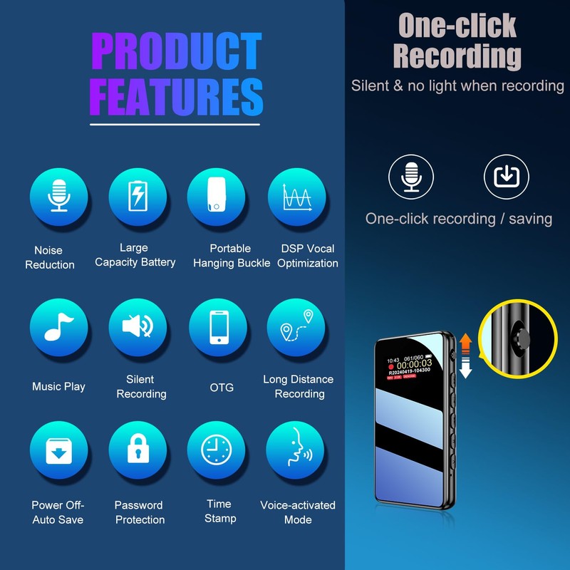 128GB Voice Activated Recorder with AI-Intelligent Triple Noise Reduction 9088