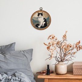 KSDUT Cat Wall Decor Art - Vintage Pet Canvas Frame Hanging Prints, Mid Century Modern Animals Round Wall Art for Home Bedroom Decorations 10"x10", Gifts for Cat Lovers