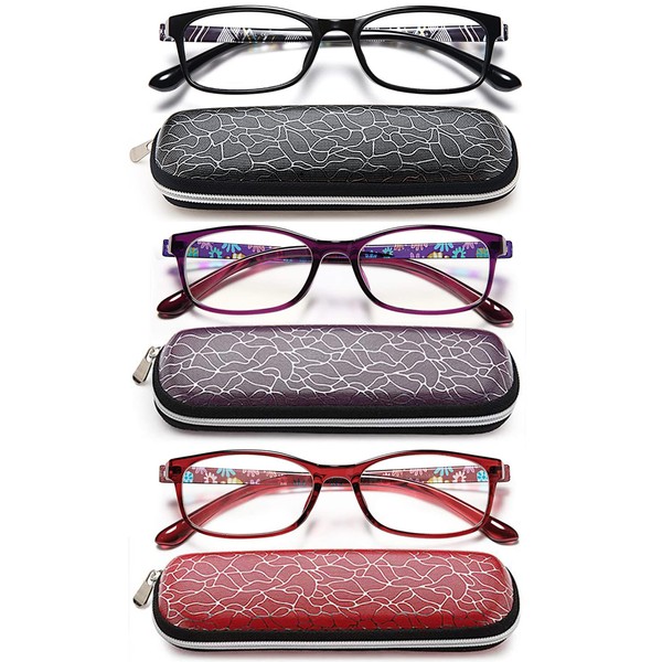 anteojos de lectura para mujer, bloqueo de luz azul, 2 pares de lectores de computadora TR90, lentes ligeras, Negro+púrpura+rojo, 0.75