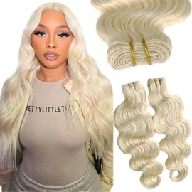 22 Inch Platinum Blonde Sew in Hair Extensions Real Human Hair 120G Body Wave Sew in Bundles Human Hair Curly Real Human Hair Extensions Hair Wefts Brazilian Human Hair Weft Hair Extensions Human Hair