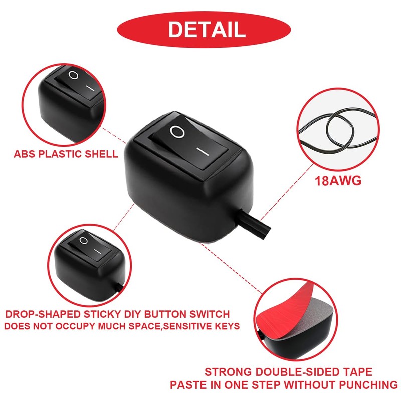 MKBKLLJY 3Pcs Black Paste Type Switch Car Rocker Switch ON/Off