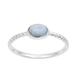 925 Sterling Silver Oval 0.35 Ctw Natural Gemstone Beaded Shank Stackable Women Wedding Ring (Larimar, 9)