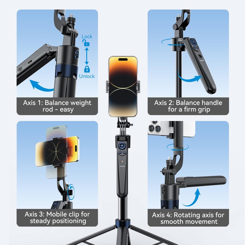 TELESIN Smartphone, Gimbal, 360° AI Automatic Face Tracking, Smartphone Tripod,