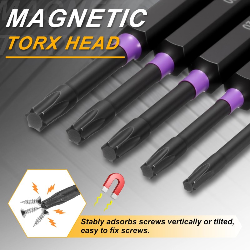 sourcing map 2pcs T10 Torx Head Impact Screwdriver Bits 1/4"