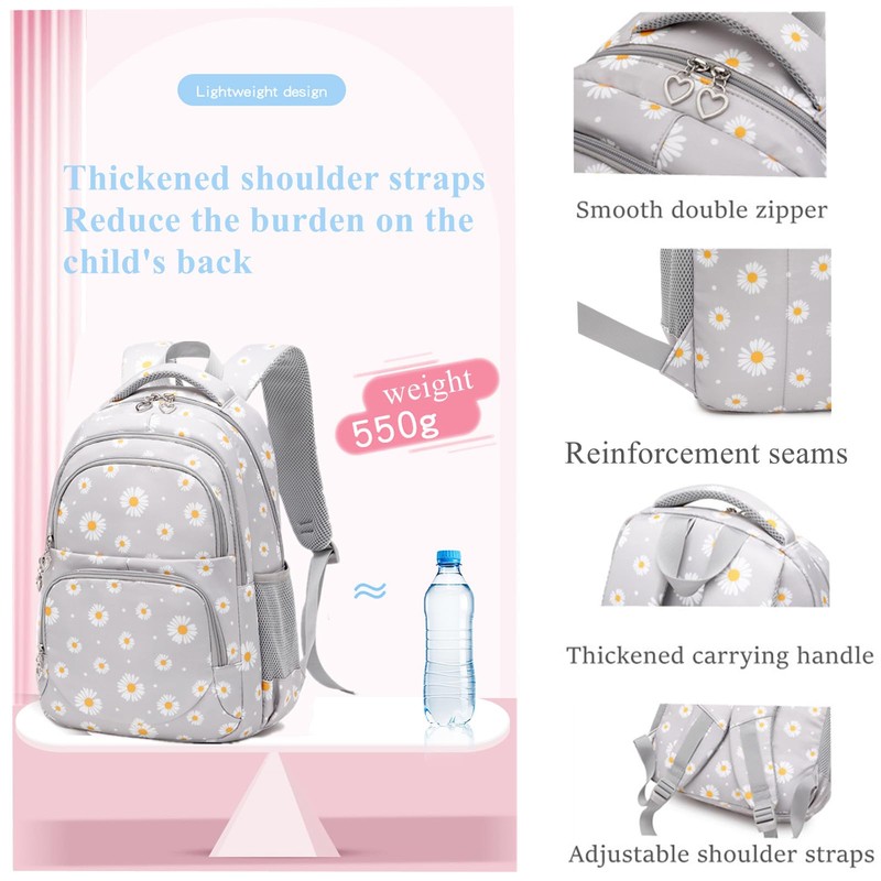 EKUIZAI 3Pcs Daisy Prints Backpack for Girls Bookbag set Primary