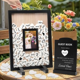 hatisan Wedding Guest Book Alternative, Rustic Guest Book Wedding Reception Sign, Heart Guest Book Signs with Wooden Frame for Wedding Anniversary Birthday Party (Black)