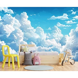 WXHFM - Nursery Blue Sky and White Clouds Wallpaper Kids Wall murals for Bedroom - 137"x96" (Not Peel and Stick)