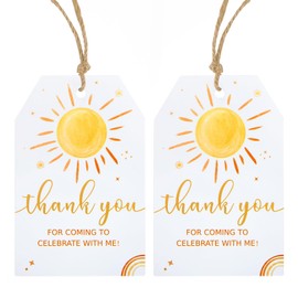 Anwyll Boho Sun 1st Birthday Party Thank You Gift Tags,Thank You Favor Gift Tags,50 Pcs First Trip Around The Sun Party Favor Gift Tags with String for Baby Shower, Party Decorations,Birthday