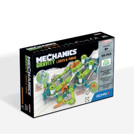 Geomag - Mechanics Gravity Loops & Turns - Educational and Creative Game for Children - Circuit with Magnetic Building Blocks, Recycled Plastic - Set of 130 Pieces, White, Green, Orange, Blue