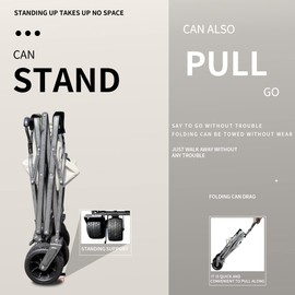 LKJYBG Utility Kids Wagon for Outdoor Garden Park Walking, Portable Beach Camping Trolley Cart with Foot Brakes, All-Terrain Outdoor Collapsible Wagon for Fishing Green As Shown