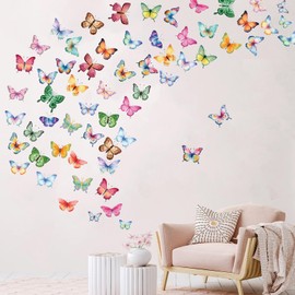 8 Sheets Butterfly Wall Stickers, 62Pcs DIY Watercolor Butterflies Art Wall Decals Peel and Stick for Kids Baby Nursery Living Room Bedroom Playroom Sofa TV Background Decorations Indoor