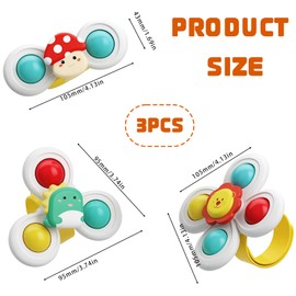 3 Pack Suction Spinner Toys for Babies, High Chair Toys Set with Fun Shapes (Lion, Mushroom, Dinosaur),Spinner Toy for Toddlers, Baby Travel Essentials, Non-Toxic Suction Cup Toys for Airplane