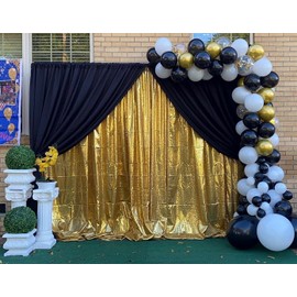 WISPET Gold Sequin Backdrop Curtains 4 Panels 2FTx8FT Glitter Gold Drapes Photo Backdrop Party Wedding Baby Shower Curtain Sparkle Photography Background