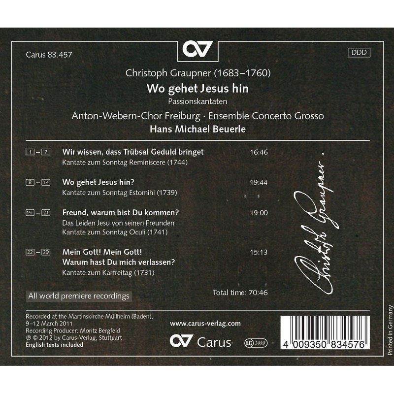 Graupner: Wo gehet Jesus hin - Passionskantaten