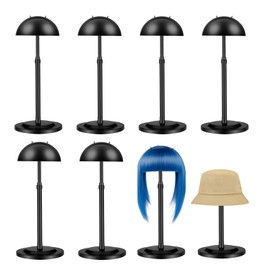 Geegoods 8 Pcs Adjustable Wig Stand, 9.8"-18.9" Height Expandable Wig Head Holder, Sturdy Wig Hat Display Stand for Styling Drying Travel Storage (Black)