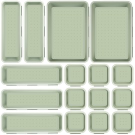 Royouzi Schubladen Organizer Set 16 Stk Schubladen Einlagen, Aufbewahrungs-Box Einteiler Trenn-System Küche Schreibtisch Utensilien (Grün)