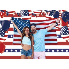 7x5FT American Flag Stripes Backdrop – Red White Blue Patriotic Balloons Background for 4th of July, Memorial Day, Veterans Day, Independence Day Party Decorations, USA Themed Photo Booth Banner139