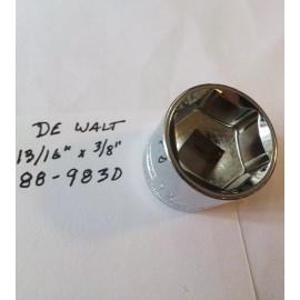 DeWalt 13/16" x 3/8" Dr Shallow Polished Chrome Socket 88-983D  6Pt Free Ship