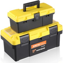 Colingmill Portable Plastic Tool Boxes Set 17 Inch 12 Inch Tool Box with Removable Tray and Handle Double Layer Tool Box Lockable Tool Box for Home Organizers and Storage