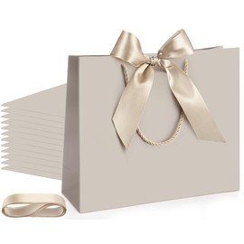 Silkfly 12 Pcs Thank You Gift Bags with Handles 11.8x10x4 '' Wedding Welcome Return Gifts Bags with Bow Ribbon for Bridesmaid Baby Shower Birthday Graduation Housewarming Favor(Champagne)