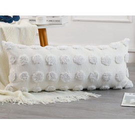 NUYECY Decorative Lumbar Throw Pillow Covers 16 x 36,Super Soft Chenille Long Pillow Covers Cushion Case for Farmhouse Sofa Couch Bed Livingroom,Modern Boho,Cream White