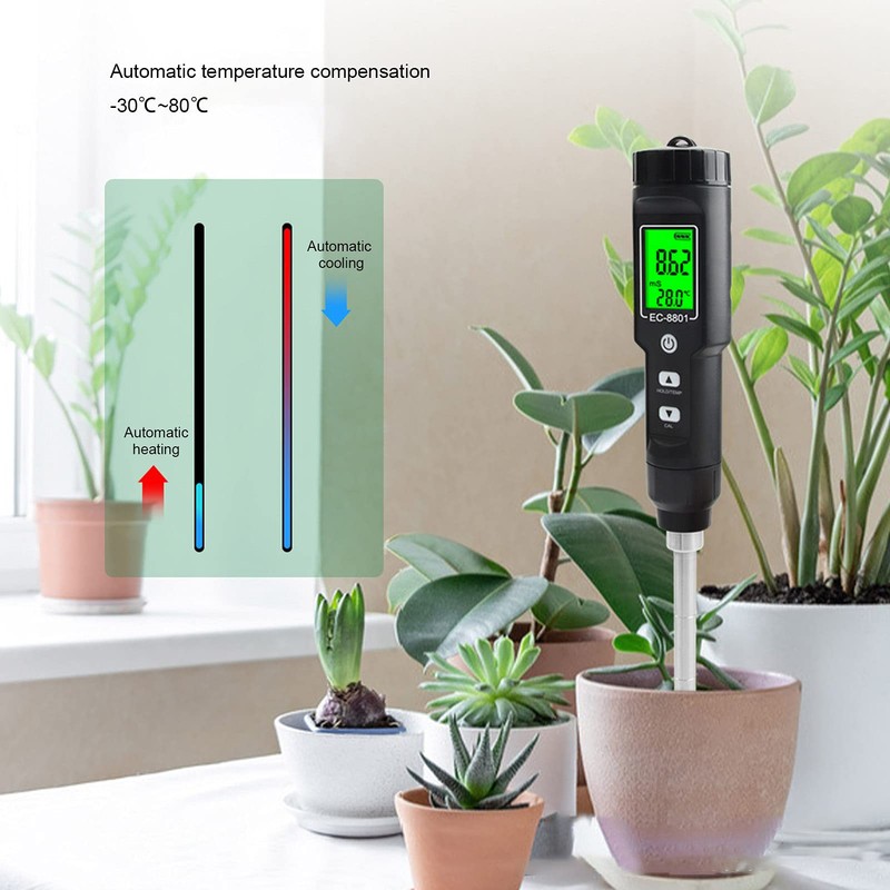 Hilitand Digital Soil Thermometer Soil EC Meter Ground Temperature EC