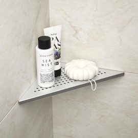 Bernkot Corner Shower Shelf, 304 Stainless Steel 10" Brushed Recessed Shelf for Bathroom, Grout in Shelf for Tiled Wall, No Drilling Needed