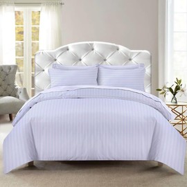AAHO IT'S ALL ABOUT HOME Striped Duvet Cover Set with Matching Pillowcases, Premium Hotel Quality Bedding Linen, Polycotton Fabric, Easy Care, Machine Washable (White, Single)
