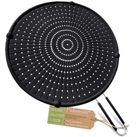 Silicone Splatter Screen for Frying Pan, Grease Splatter Guard for Frying Pan Heat Resistant Oil Splatter Guard, Multi-Use Pan Cover, Non Stick, Easy Clean 12.6" - Black
