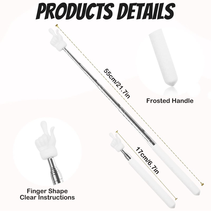 2 Pieces Telescopic Pointer Finger for Teachers, Retractable Hand Pointer