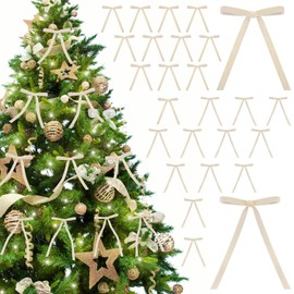 26 Pcs Velvet Bows for Christmas Tree,Christmas Wreath Bows, Christmas Velvet Bows Rustic Crafts Gift Bows Vintage Velvet Ribbon Bows for Xmas Home Decor Wedding Outdoor Indoor (Light Champagne)