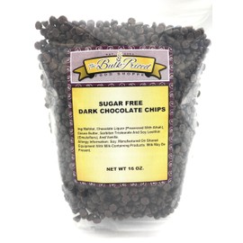 Sugar Free Dark Chocolate Chips, (1lb Resealable Zip Lock Bag)