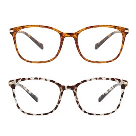 FANNYGO 2 Pack Blue Light Blocking Glasses For Women/Men Computer Glasses Blue Light Blocking Glasses with Clear Lens (Tawny design+Light brown)