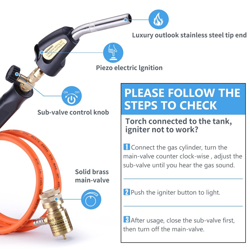 TAUSOM Propane Torch Hose Kit, Mapp Gas Torch Heat 3600℉